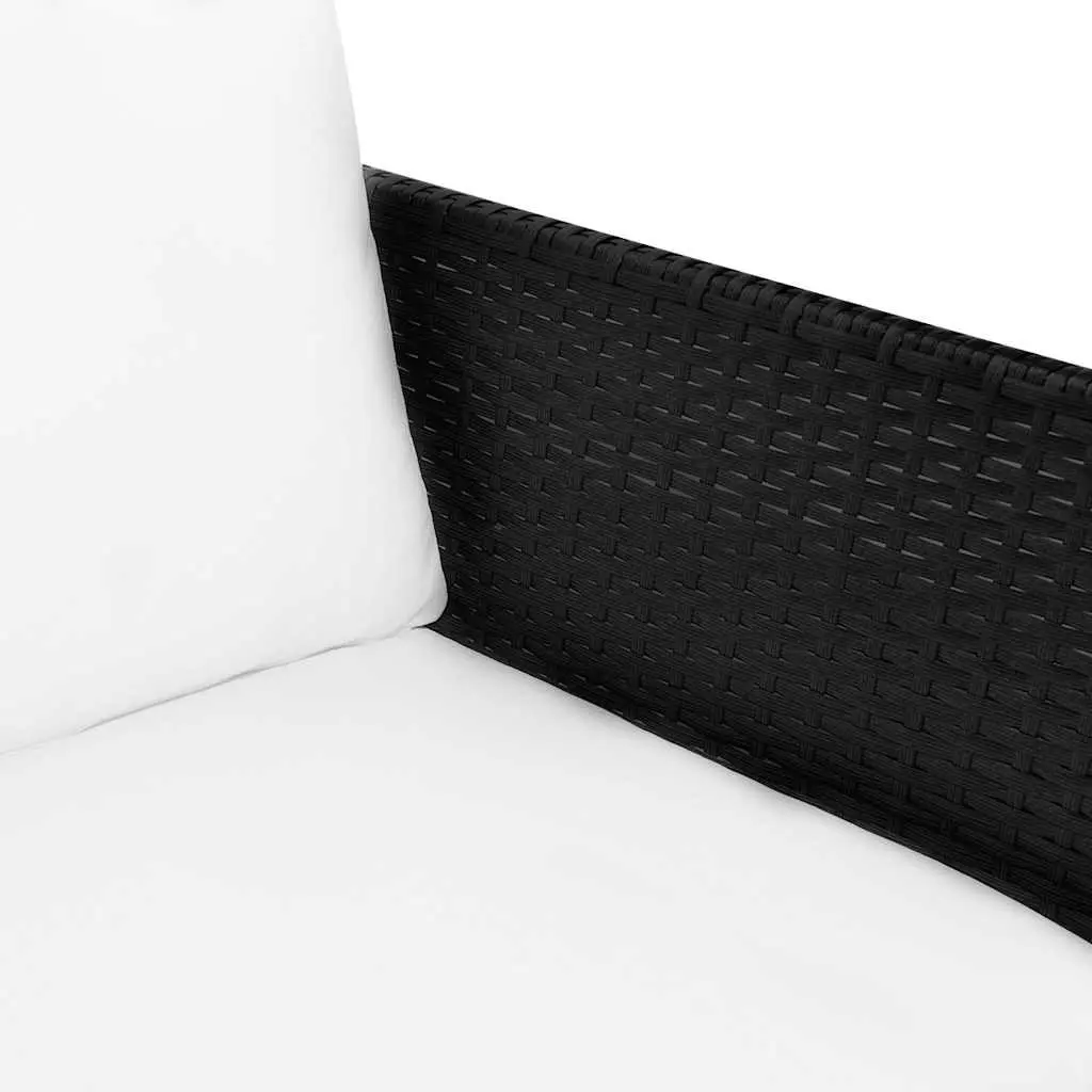 3 Piece Outdoor Lounge Set Black Poly Rattan Weather Resistant with Cushions
