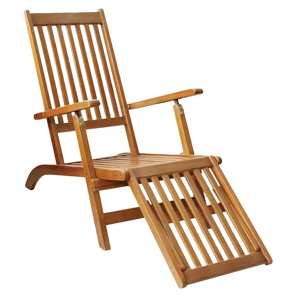Outdoor Sun Lounger Deck Chair with Footrest 5-Position Acacia Wood Garden