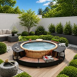 Black Poly Rattan Hot Tub Surround - Simple and Stylish