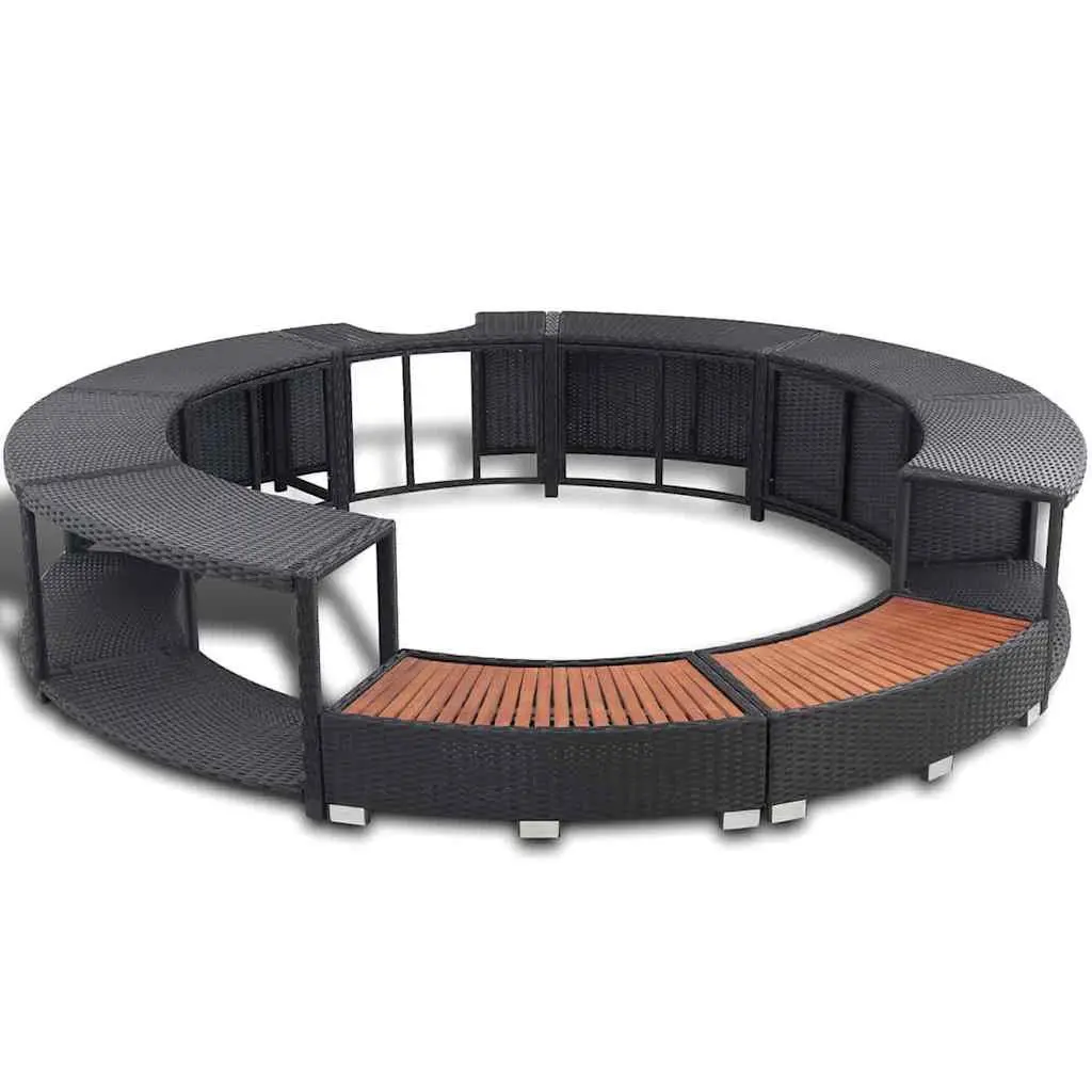 Poly Rattan Hot Tub Surround Black Spa Cabinet Round Inflatable Spa Storage