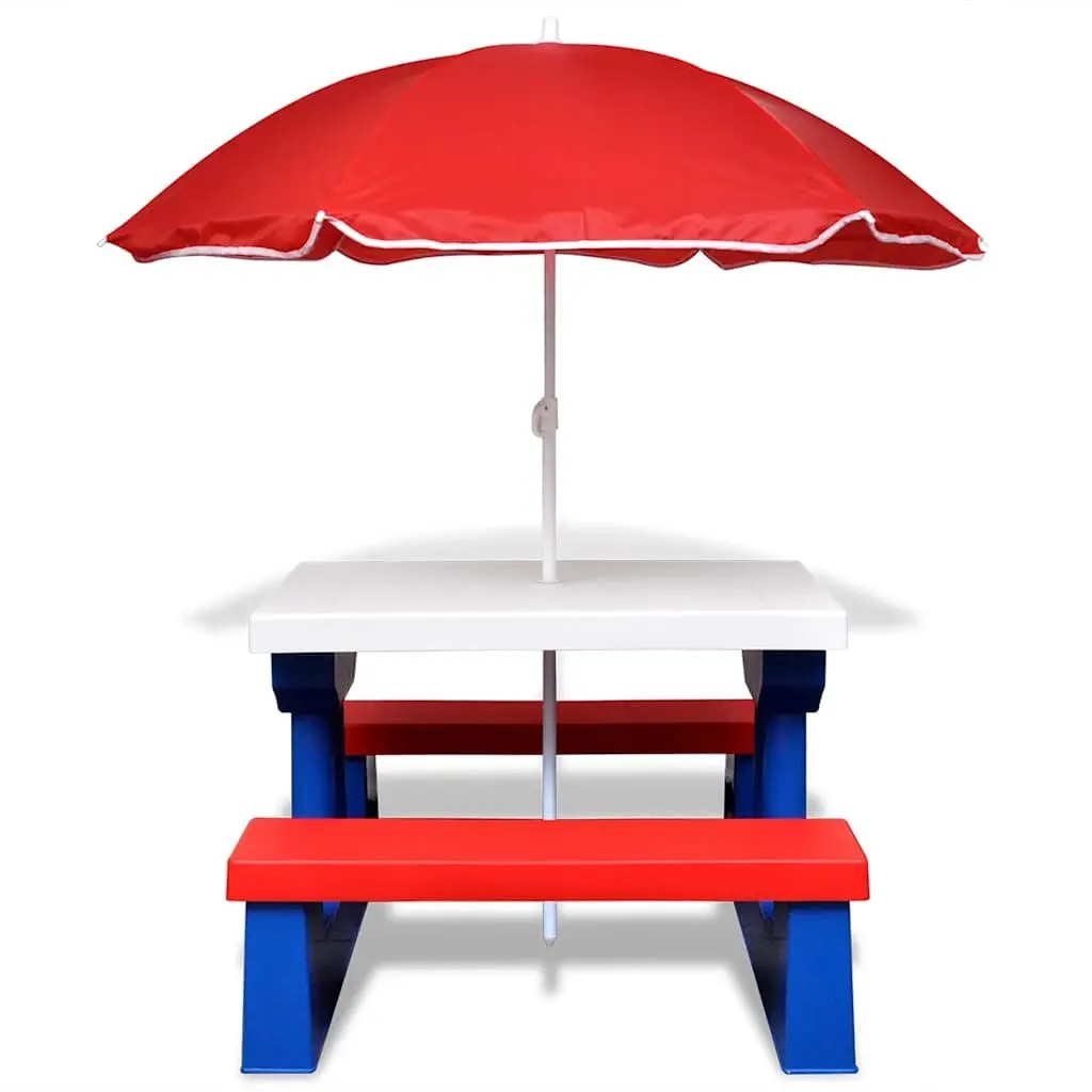 Kids Picnic Table and Bench Set with Parasol