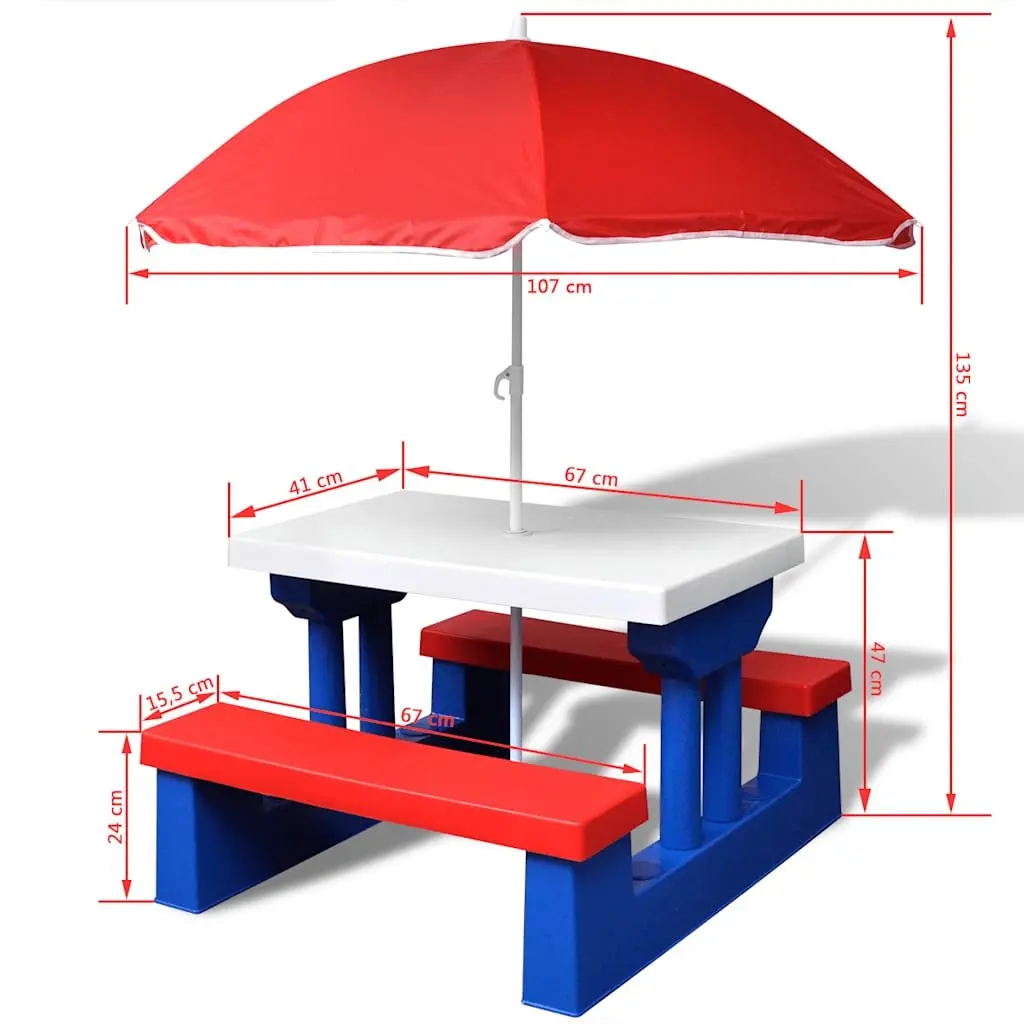 Kids Picnic Table and Bench Set with Parasol