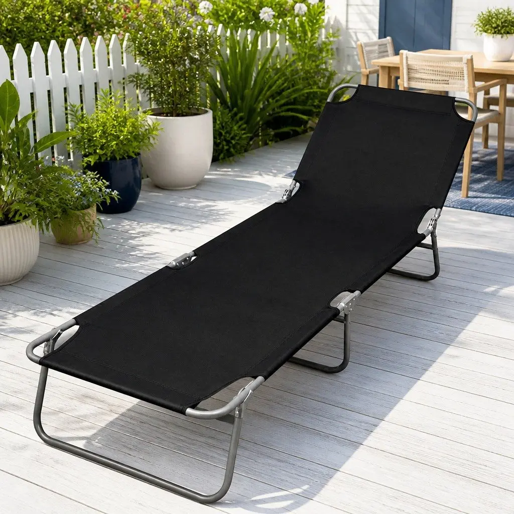 Black Folding Sun Lounger with Adjustable Feature