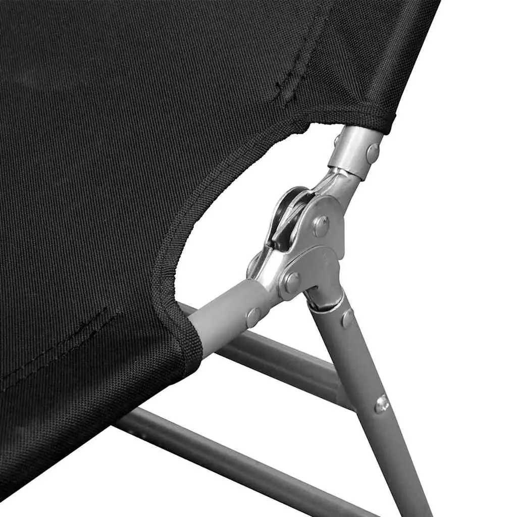 Folding Sun Lounger Black with Head Cushion Adjustable Backrest Outdoor Seating