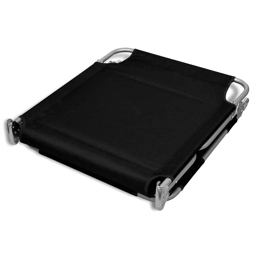 Folding Sun Lounger Black with Head Cushion Adjustable Backrest Outdoor Seating