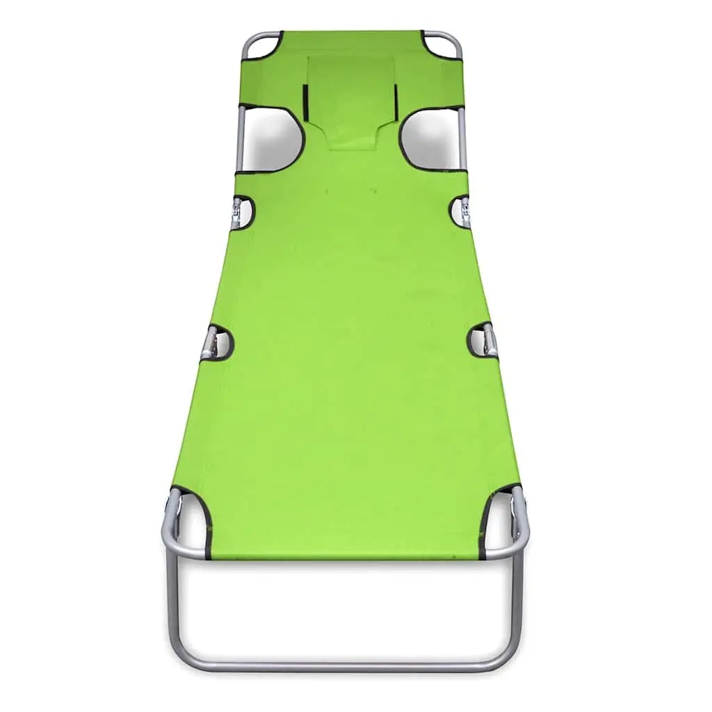 Folding Sun Lounger with Head Cushion for Outdoor Use