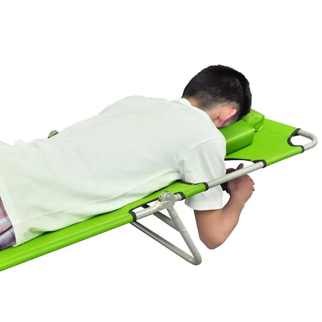 Folding Sun Lounger with Head Cushion for Outdoor Use