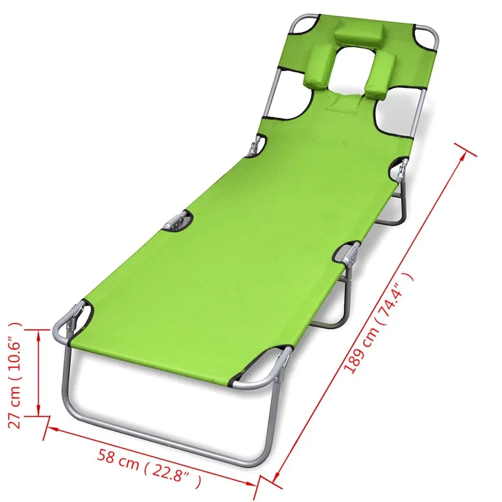 Folding Sun Lounger with Head Cushion for Outdoor Use