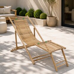 Bamboo Outdoor Deck Chair with Footrest Sun Lounger Garden Patio Relaxation