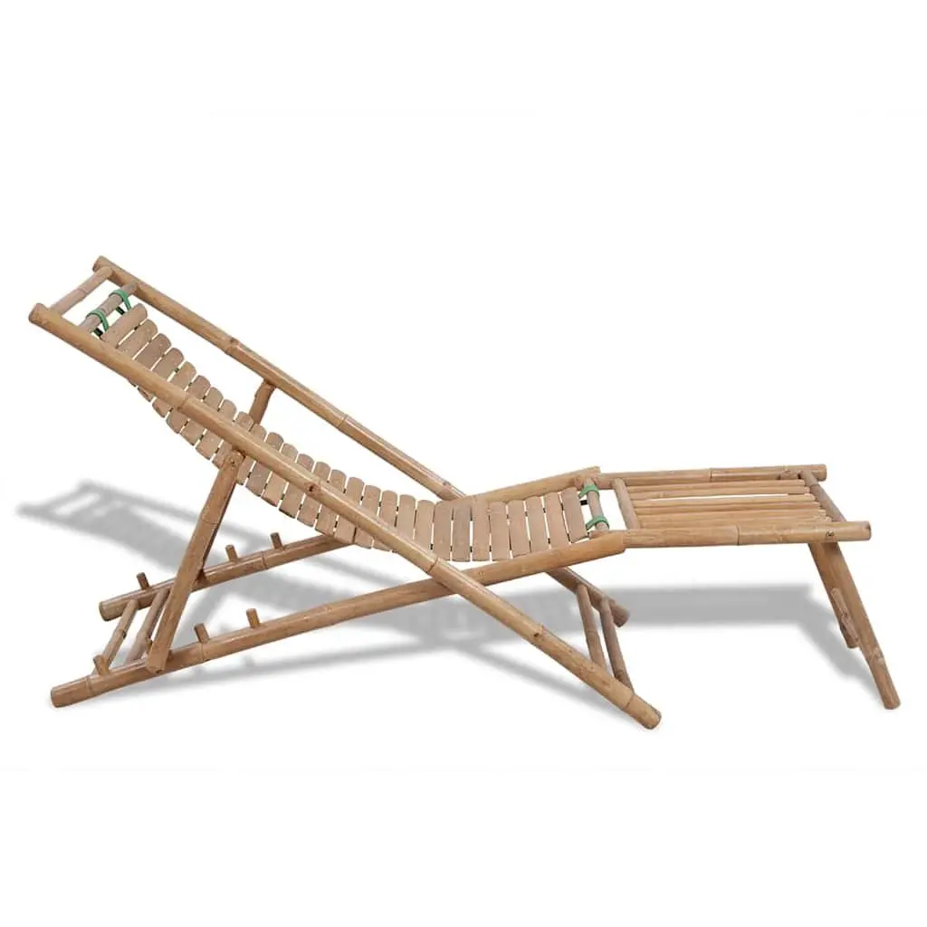 Bamboo Outdoor Deck Chair with Footrest Sun Lounger Garden Patio Relaxation