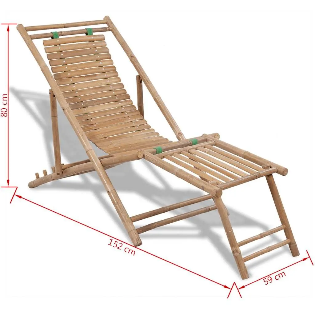 Bamboo Outdoor Deck Chair with Footrest Sun Lounger Garden Patio Relaxation