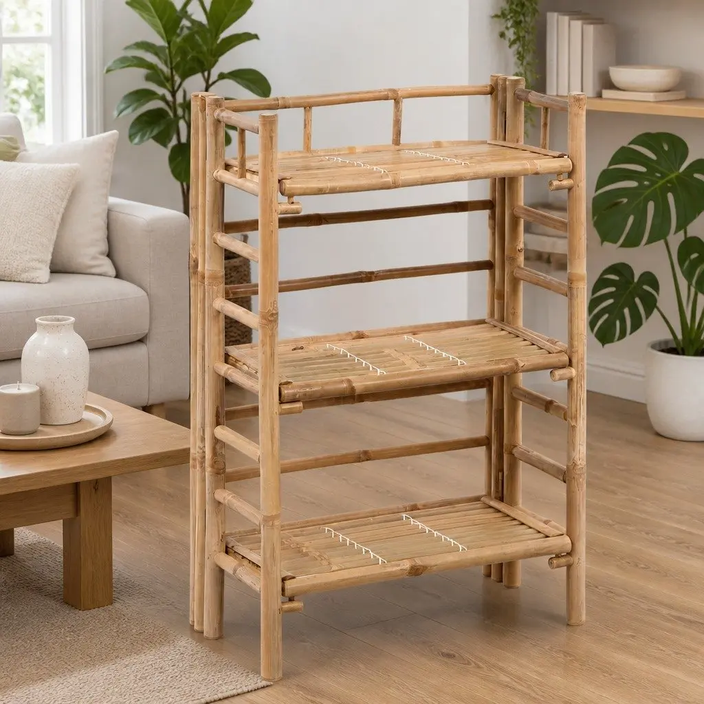 3-Tier Bamboo Plant Rack Brown Indoor Outdoor Display Stand Organiser