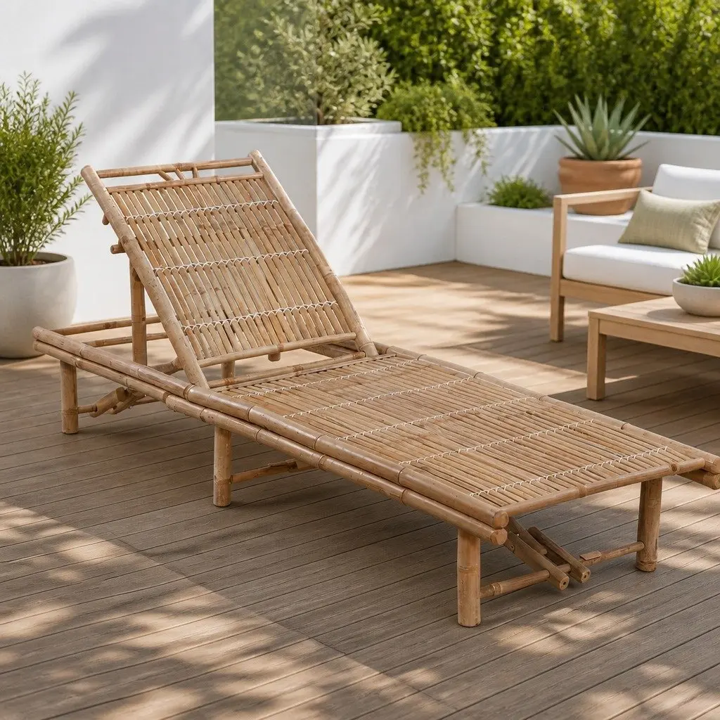 Bamboo Sun Lounger with Adjustable Back for Comfort