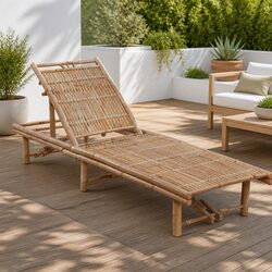 Sun Lounger Bamboo Outdoor Furniture Adjustable Reclining Chair Garden Patio