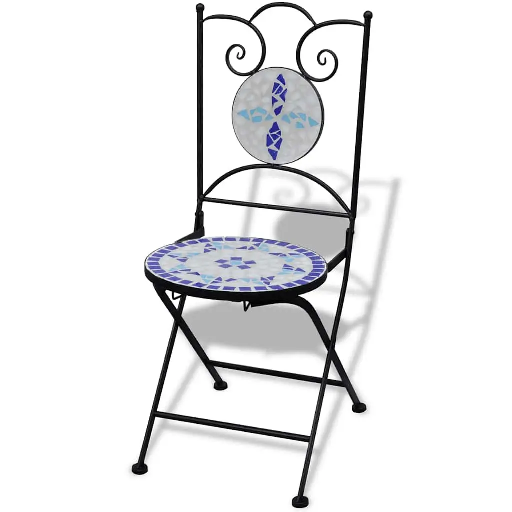 Outdoor Folding Bistro Chairs Set of 2 Garden Patio Seating Mosaic Design