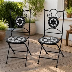 Compact Mosaic Design Folding Chairs - Set of 2