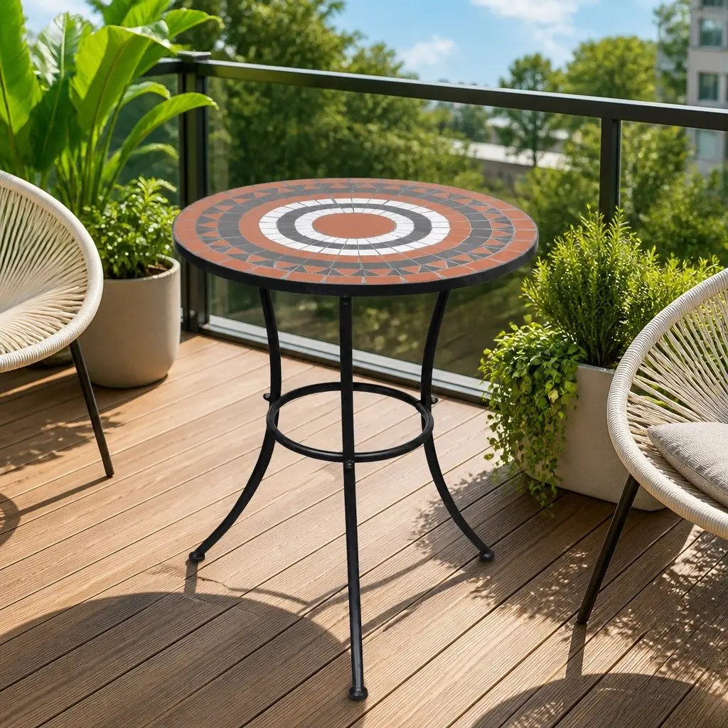 Mosaic Bistro Table White Terracotta 60cm Ceramic Top Iron Frame