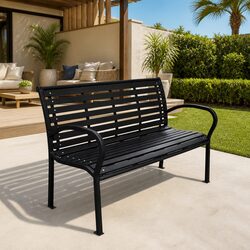 Compact Garden Bench with Steel Frame for 3 People