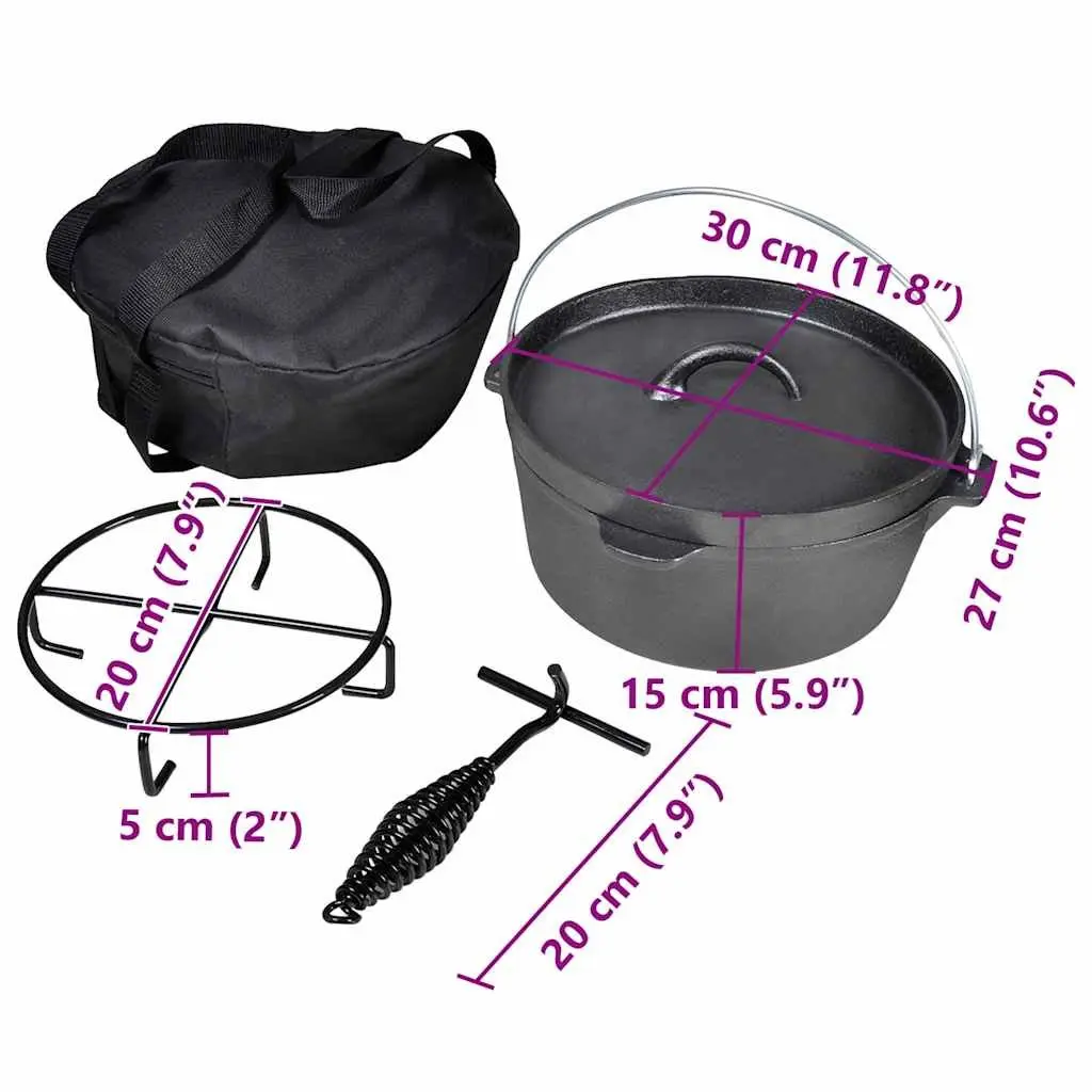 Dutch Oven 4.2L Cookware with Lid Lifter Stand Carrying Bag Accessories
