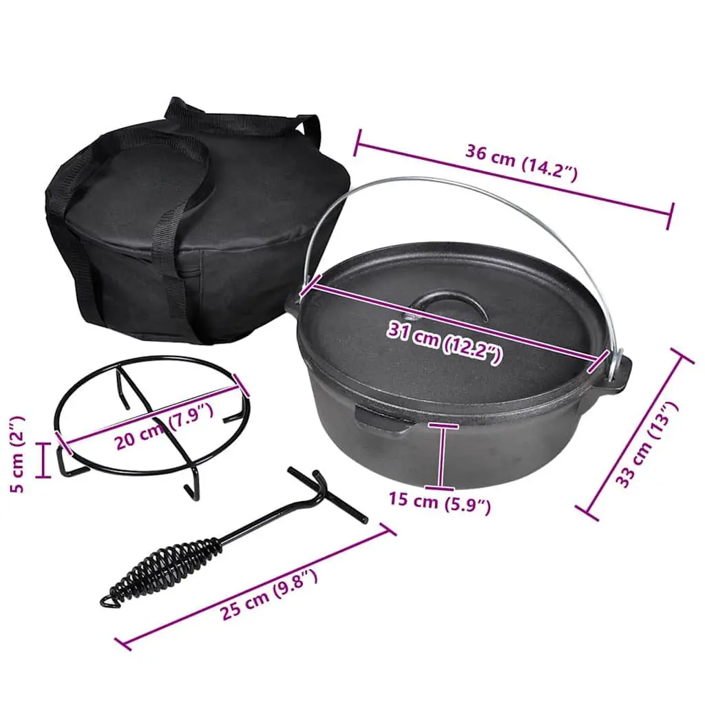 Dutch Oven Black 5.6L Heavy-duty Cookware Set with Carrying Bag Lid Lifter Stand