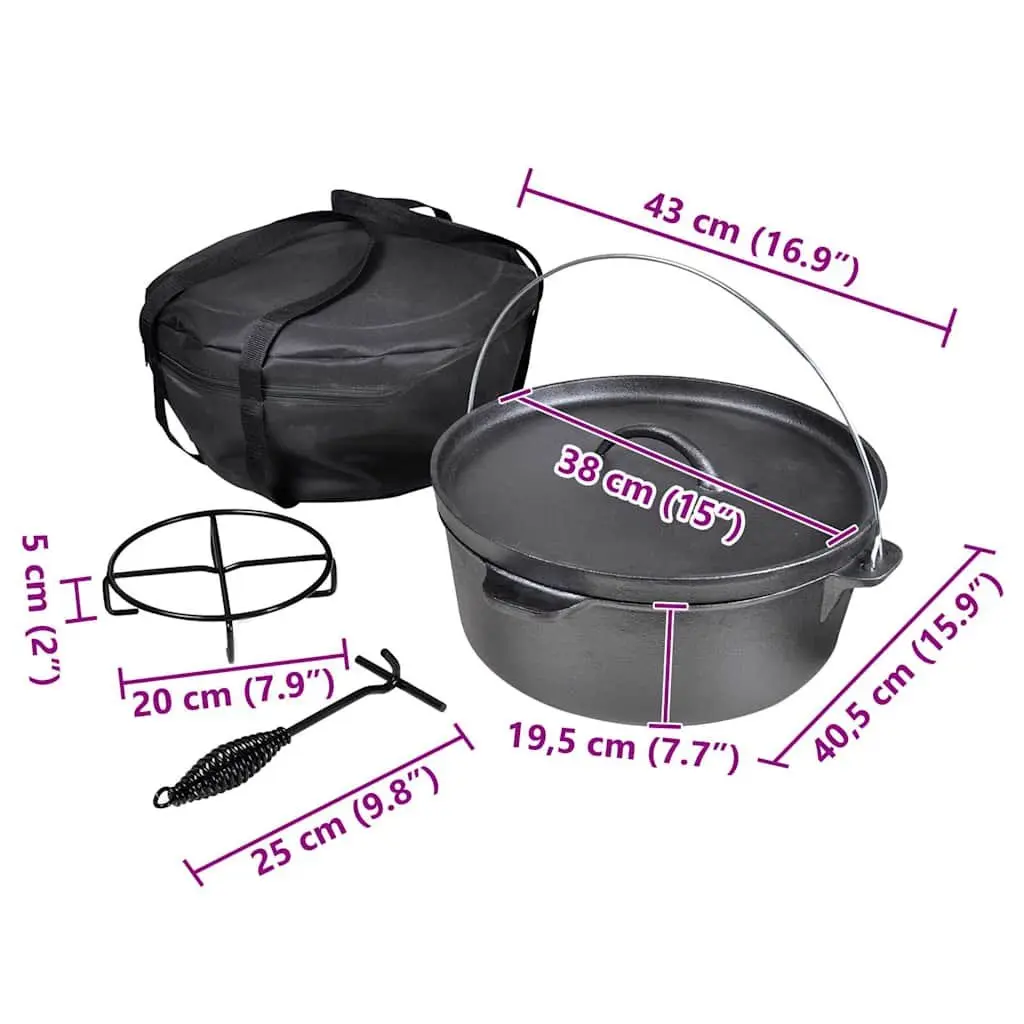 Dutch Oven 11.3L Capacity Cookware with Lid Lifter Stand and Carrying Bag