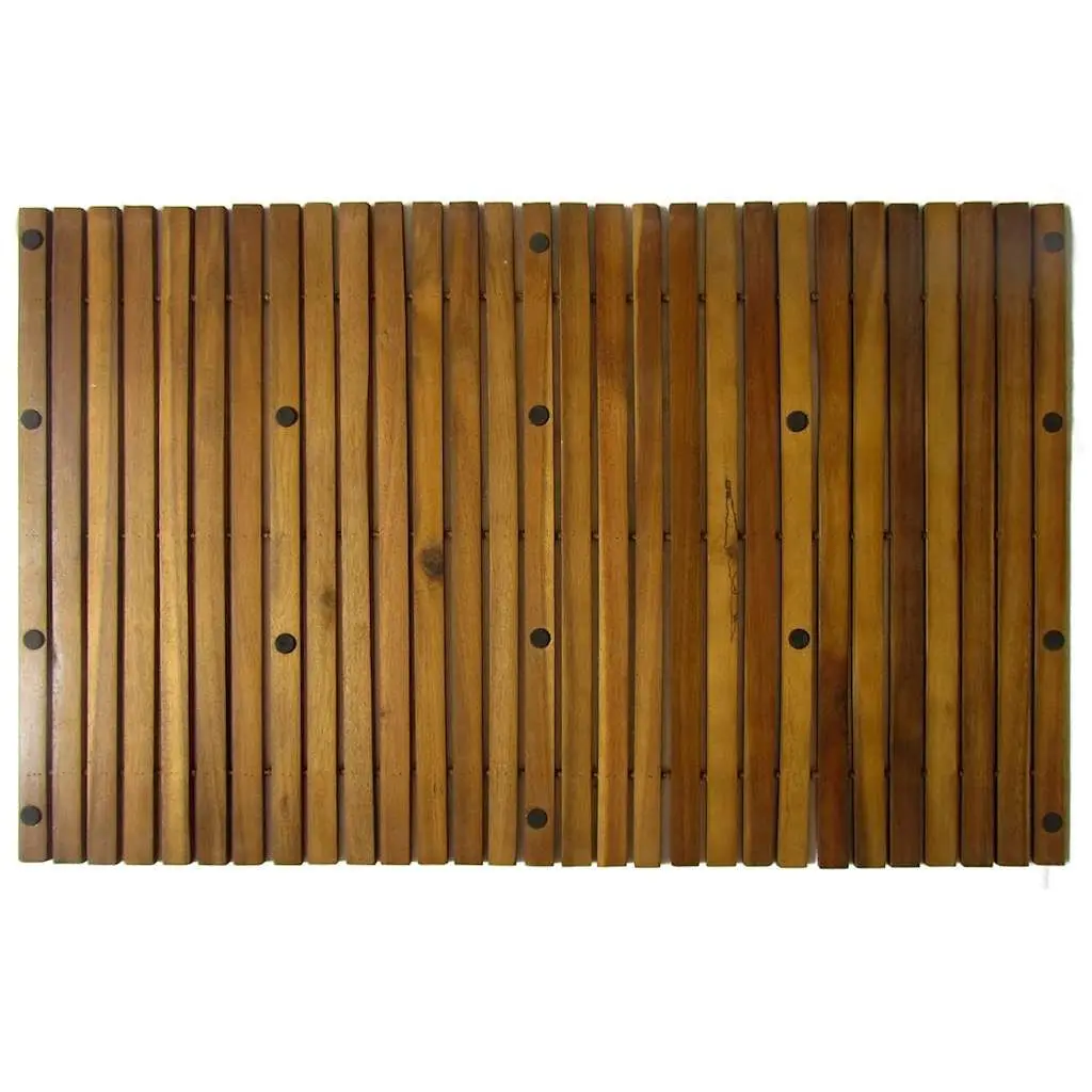 Acacia Wood Bath Mat Brown 80x50cm Non-Slip Rubber Backing