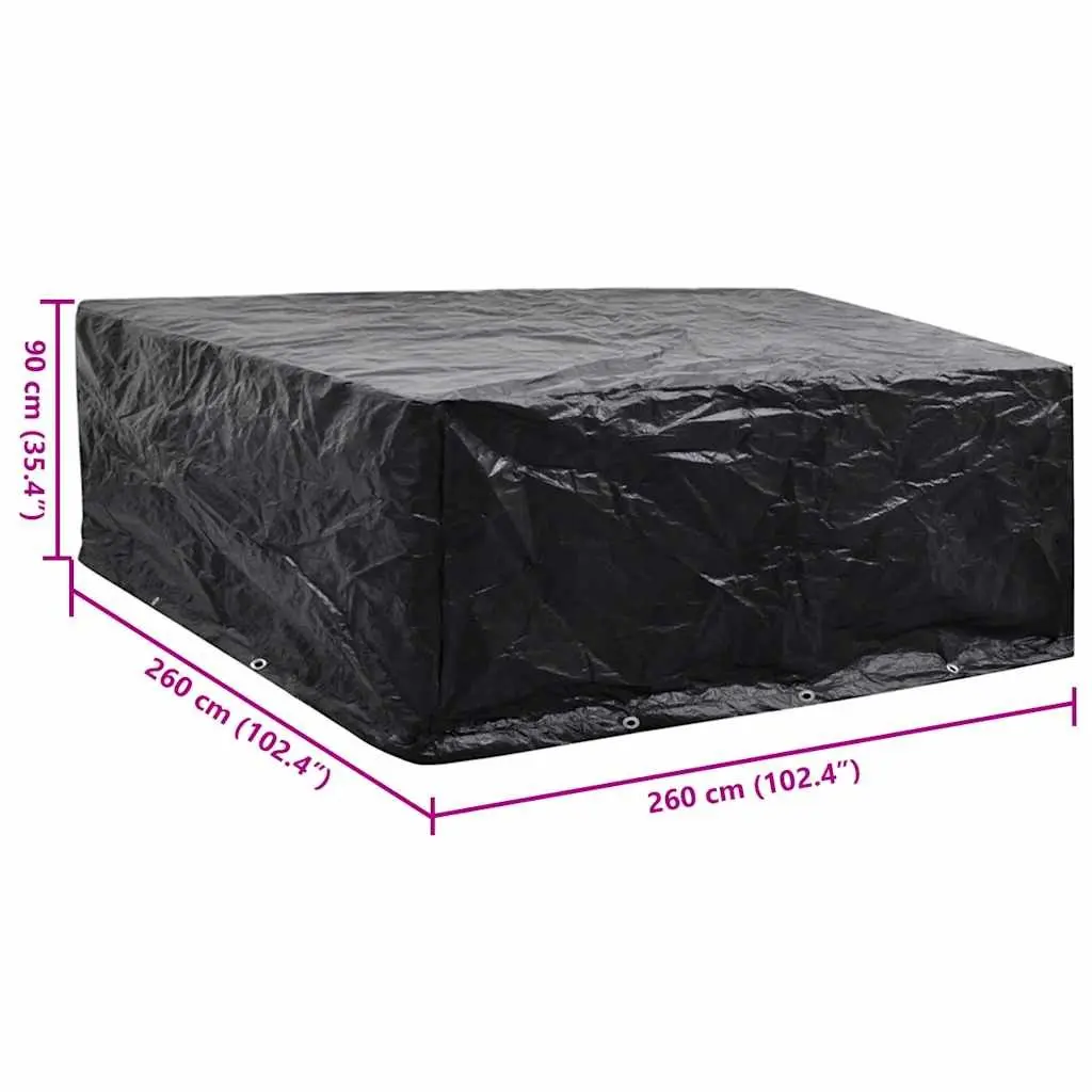 Garden Furniture Cover Black 260x260x90cm Water-resistant UV-resistant Tear-resistant with Eyelets and Rope