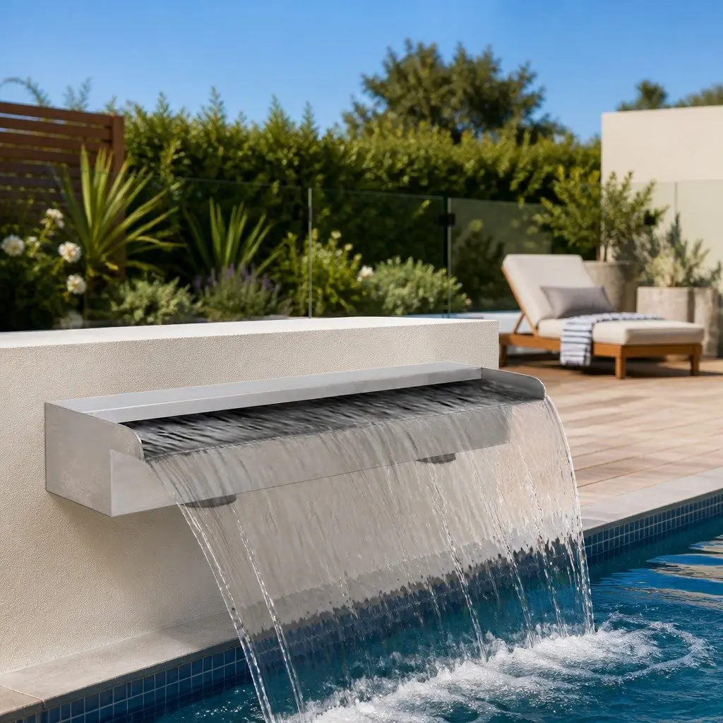 Rectangular Waterfall Fountain Silver 60cm Water Feature Garden Pond Decor