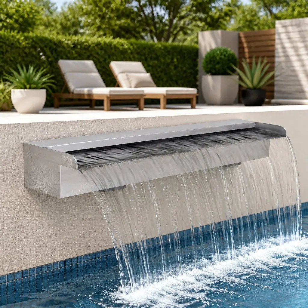 90cm Silver Rectangular Fountain Water Feature for Outdoor Pond and Pool Decor