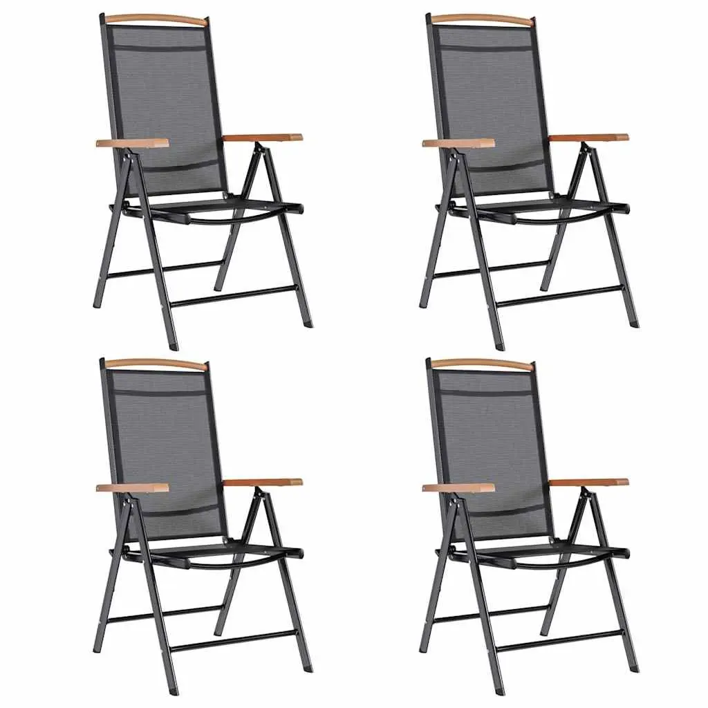 Folding Garden Chairs Black 4 Piece Outdoor Seating Adjustable Textilene