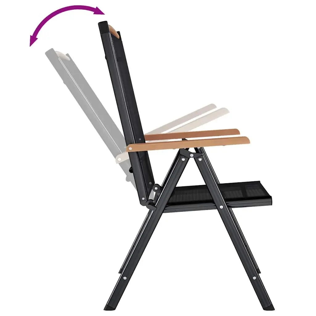 Folding Garden Chairs Black 4 Piece Outdoor Seating Adjustable Textilene