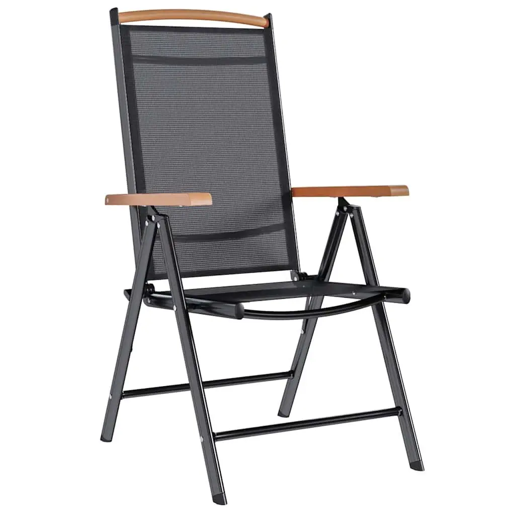 Folding Garden Chairs Black 4 Piece Outdoor Seating Adjustable Textilene