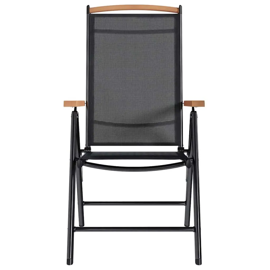 Folding Garden Chairs Black 4 Piece Outdoor Seating Adjustable Textilene