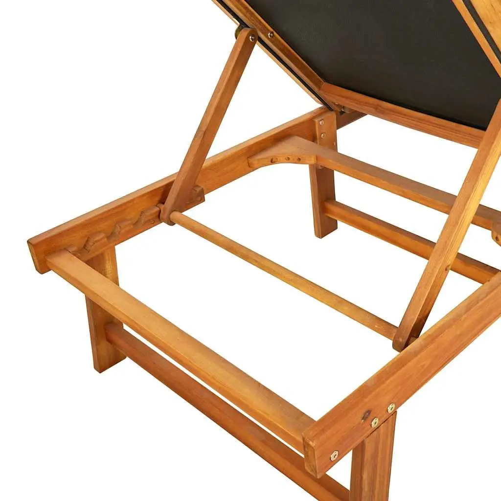 Sun Lounger Brown Acacia Wood Adjustable Outdoor Garden Recliner