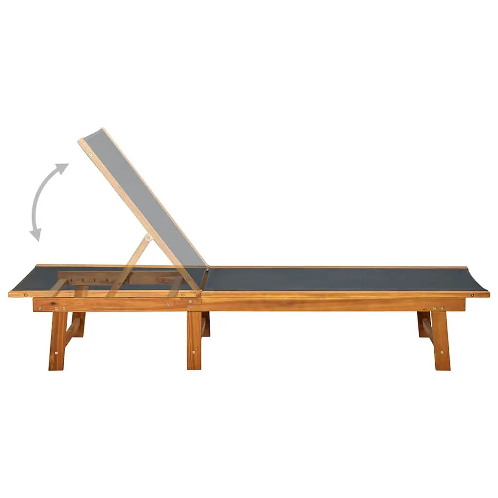 Sun Lounger with Side Table Brown Acacia Wood Textilene Outdoor Garden Furniture