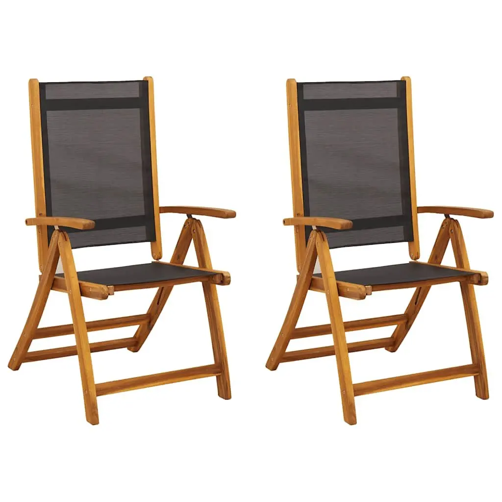 Folding Garden Chairs Black 5 Position Reclining Acacia Wood Textilene Outdoor Seating