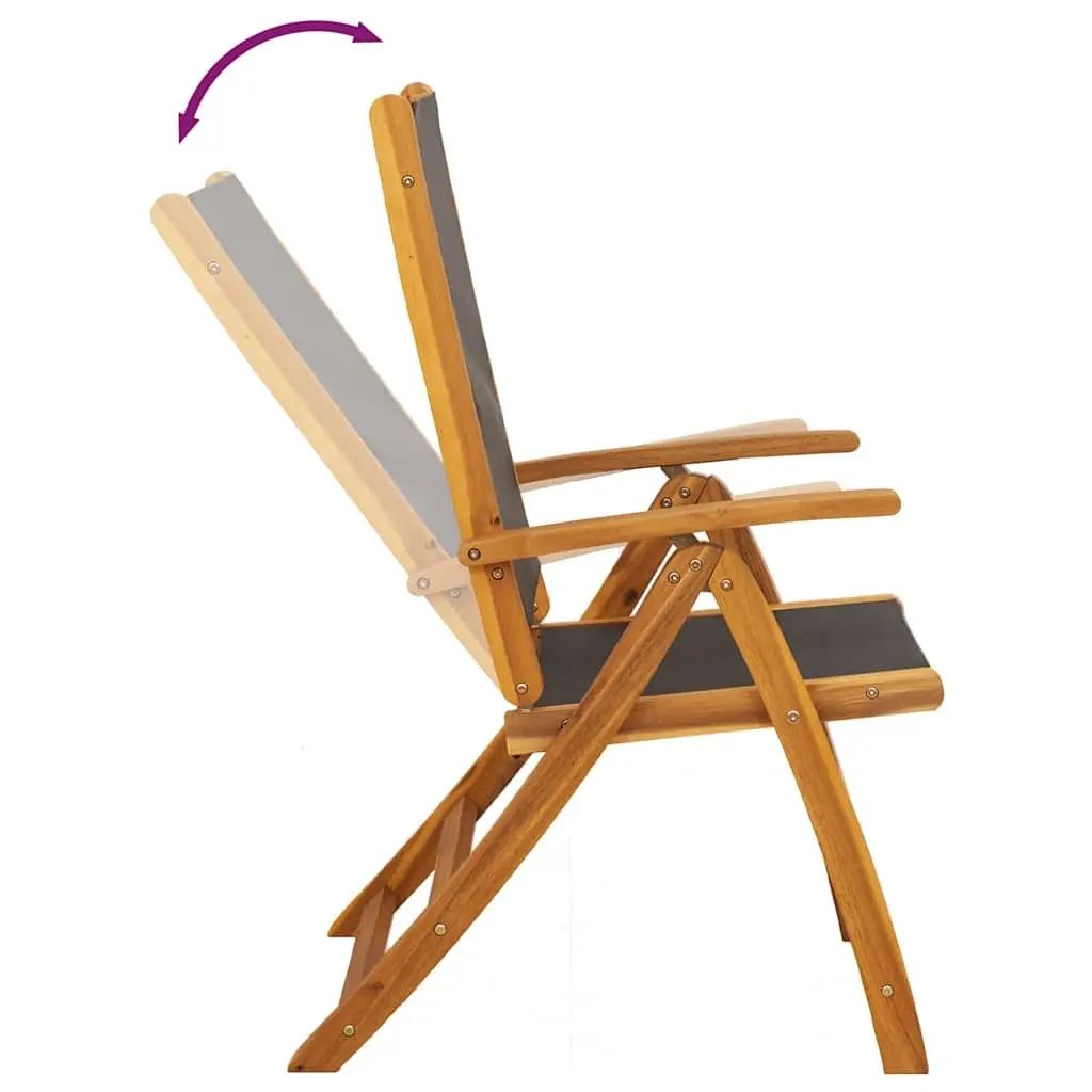 Folding Garden Chairs Black 5 Position Reclining Acacia Wood Textilene Outdoor Seating