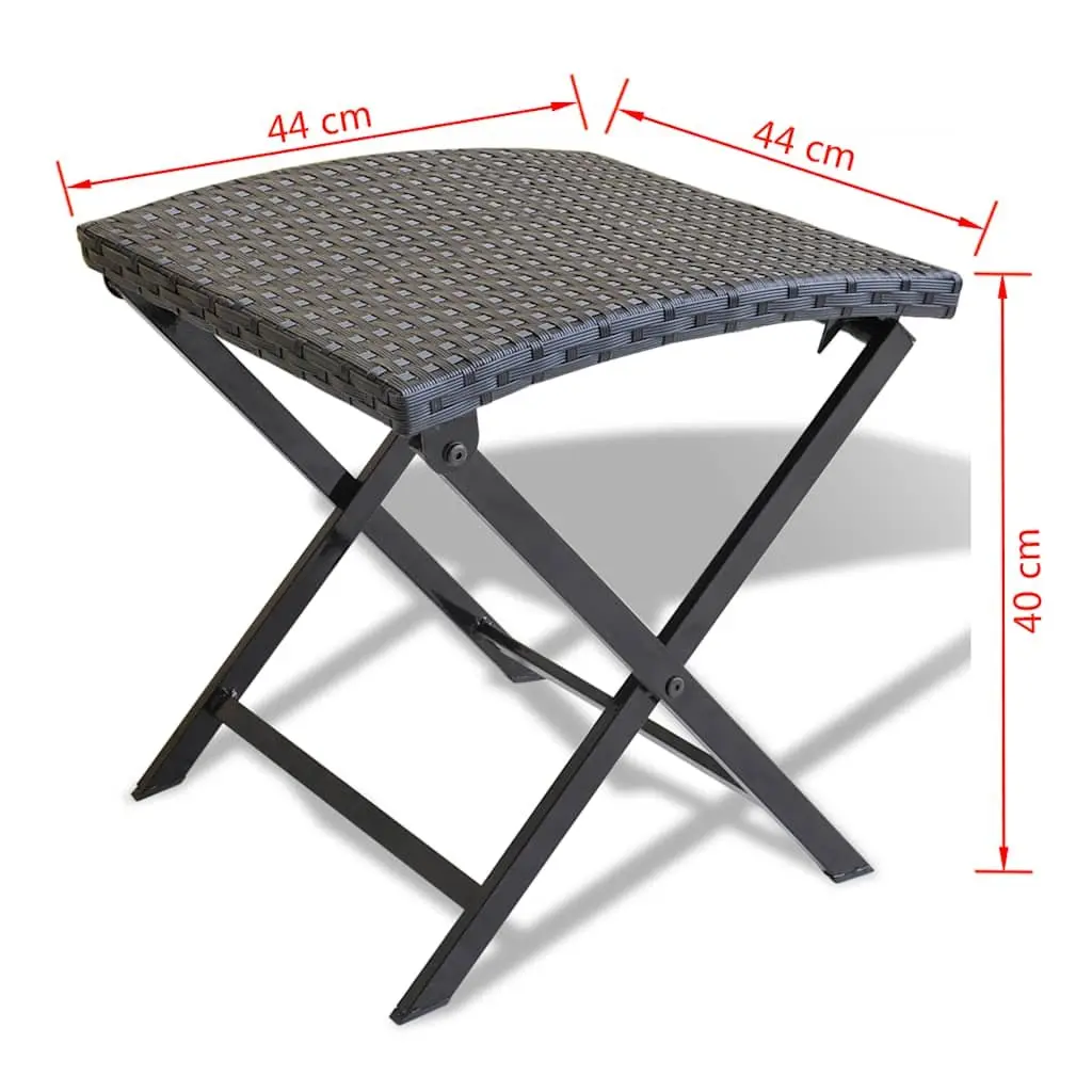 Folding Stool Black Lightweight Portable Weather-resistant PE Rattan Seat
