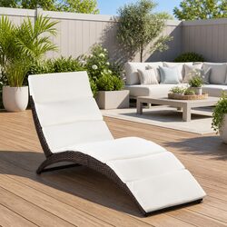 Sun Lounger Folding Rattan Garden Patio Outdoor Deck Chair with Cushion Brown