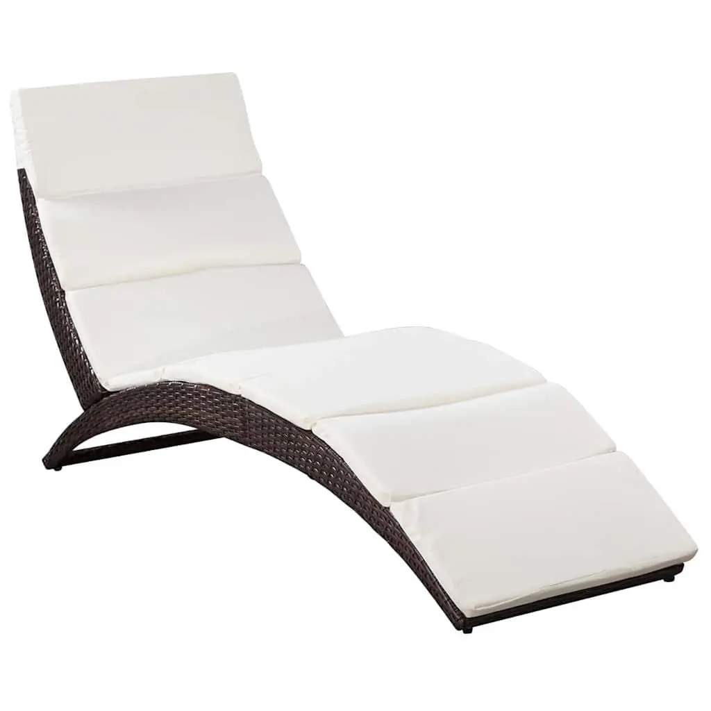 Folding Rattan Lounger with Cream Cushion
