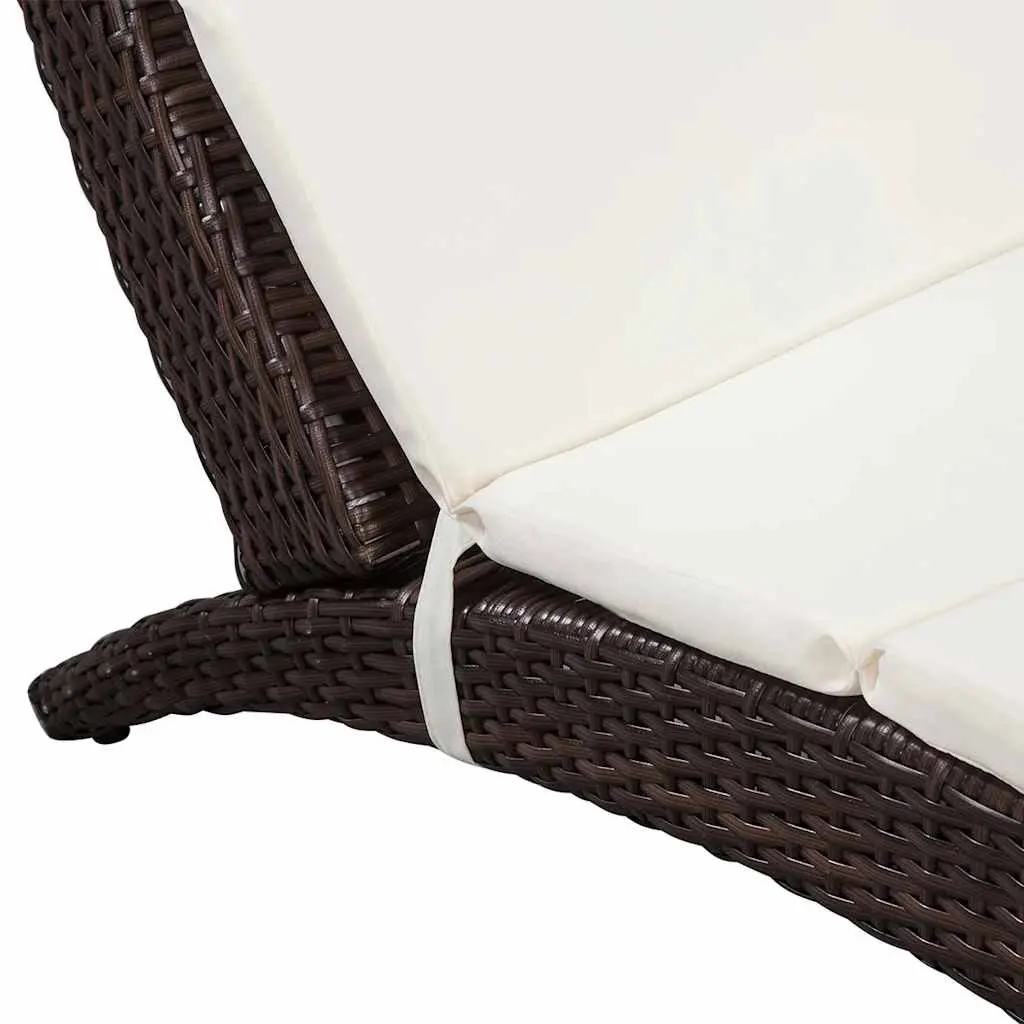 Folding Rattan Lounger with Cream Cushion
