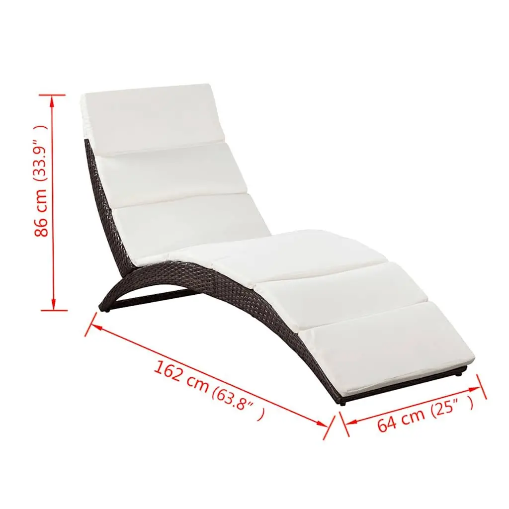 Folding Rattan Lounger with Cream Cushion