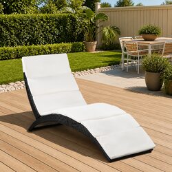 Comfortable Folding Rattan Lounger with Cream Cushion