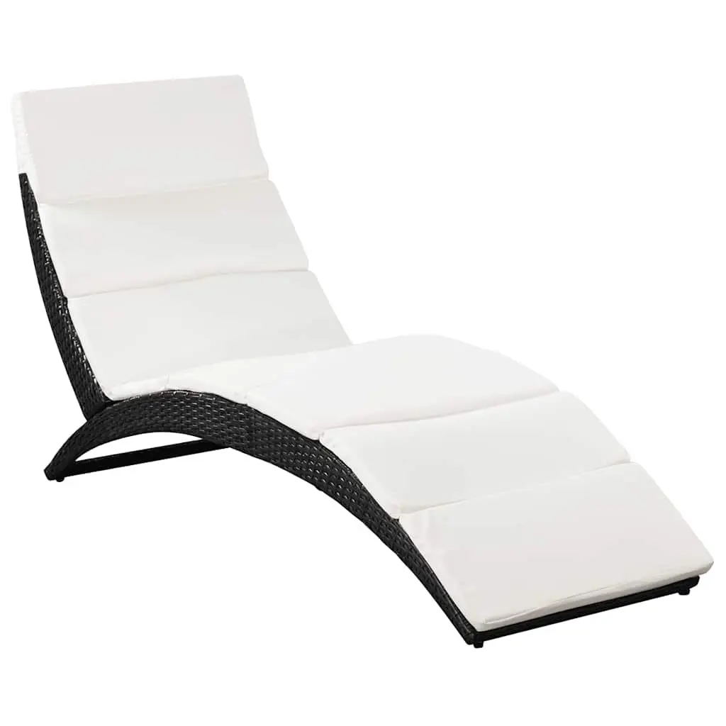 Folding Rattan Lounger with Cream Cushion