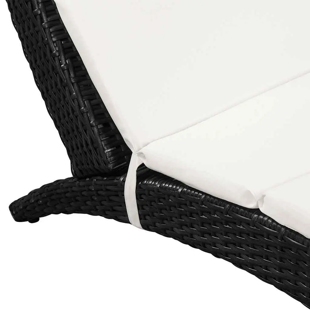 Folding Rattan Lounger with Cream Cushion