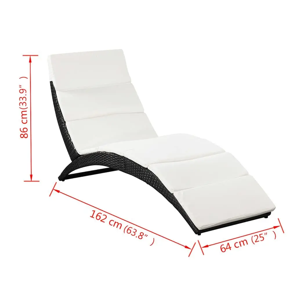Folding Rattan Lounger with Cream Cushion