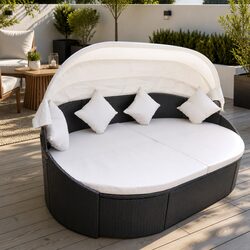 Outdoor Lounge Bed with Canopy Sun Lounger Garden Patio Recliner Daybed
