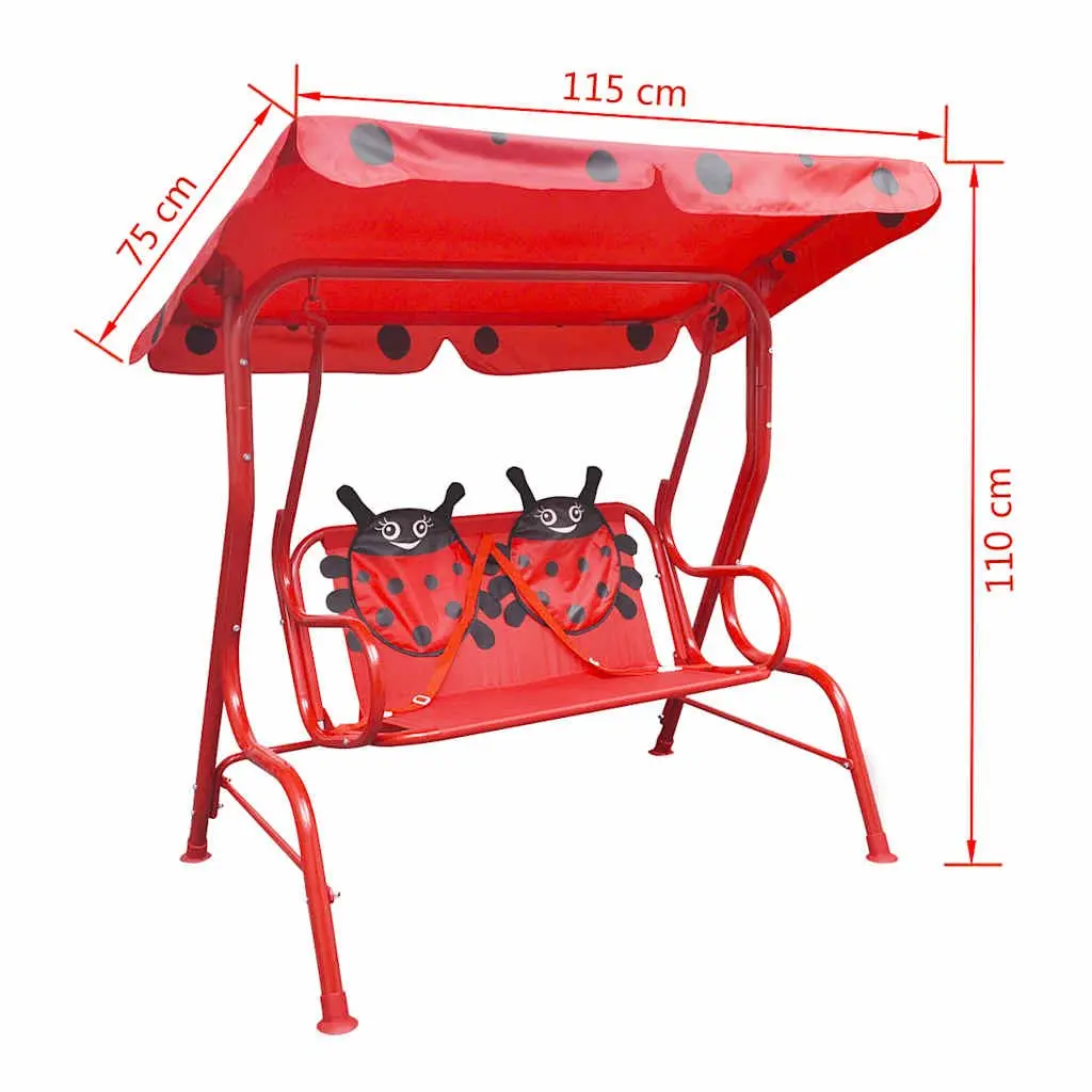 Kids Swing Seat Red Outdoor Patio Children Seat with Sunshade Canopy