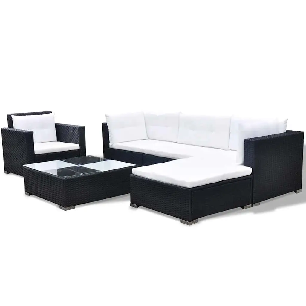 Garden Lounge Set Black 6 Piece Outdoor Patio Furniture Weather Resistant PE Rattan Sofa