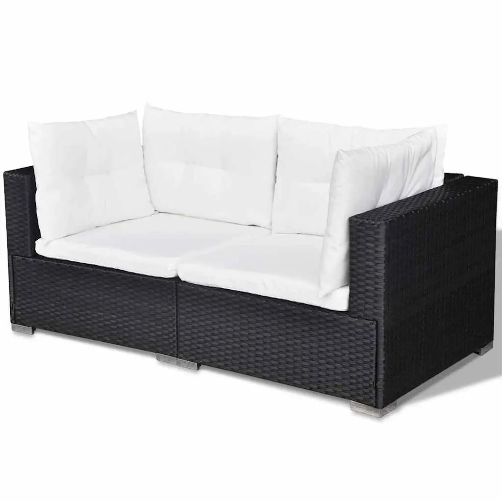 Garden Lounge Set Black 6 Piece Outdoor Patio Furniture Weather Resistant PE Rattan Sofa
